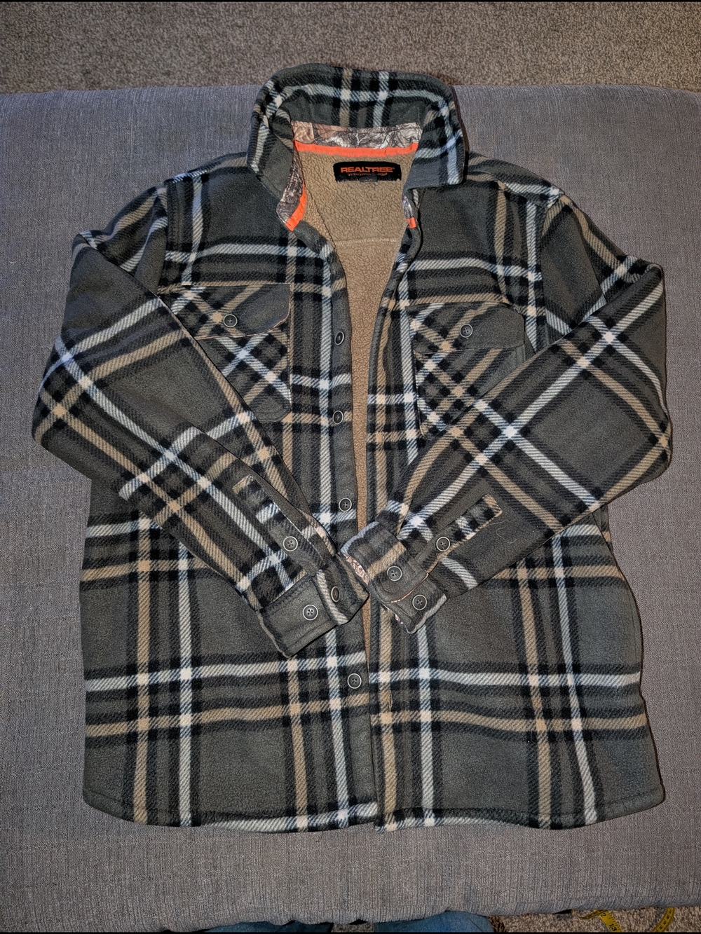 Realtree Olive and Gray Plaid Fleece Shirt Jacket